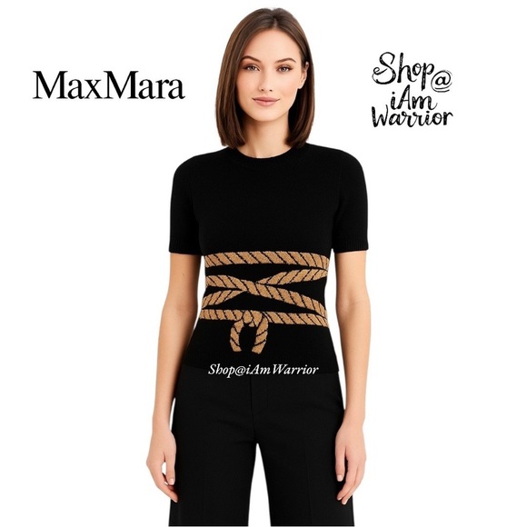 MaxMara cotton knotted rope motif boatneck short sleeve sweater *shop@iamwarrior - Picture 1 of 11